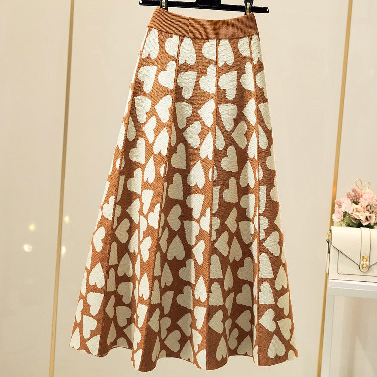 Pre Order:  Hearts A-Line Umbrella Knit Skirt