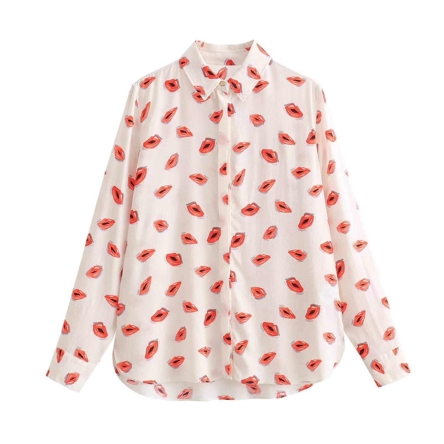 Pre Order:  Casual Lips Print Long Sleeve Shirt + Mini Skirt