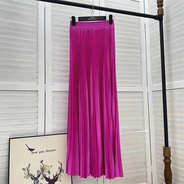 Pre Order:  Solid Pleated A-Line Maxi Skirt