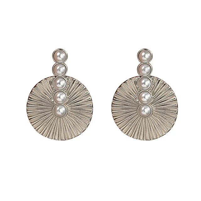 Pre Order:  Pearl Round Fan Shaped Stainless Steel Earrings