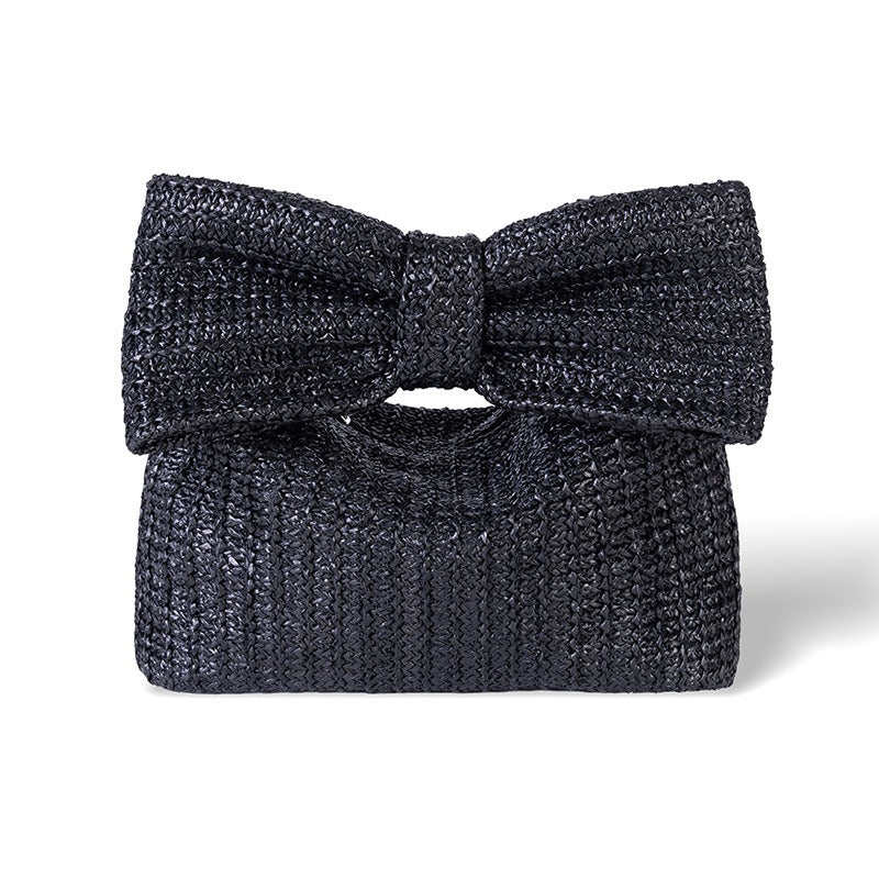 Bow Knot Grass Woven Small Handbag