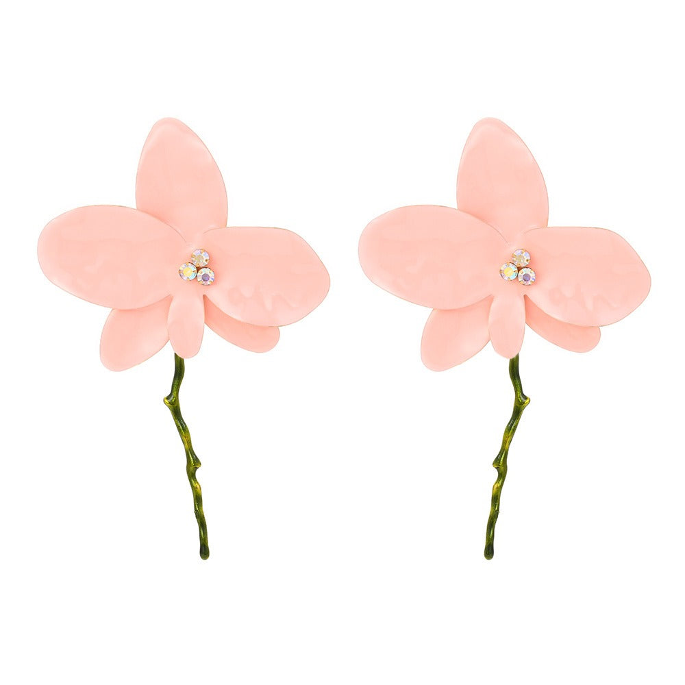 Pre Order:  Enamel Oil Drip Large Flower Diamond Earrings