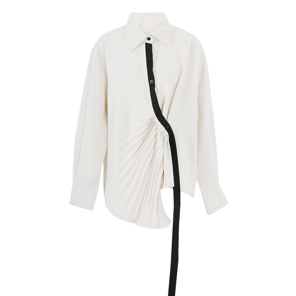 Pre Order: Pleated Irregular Long Sleeved Shirt