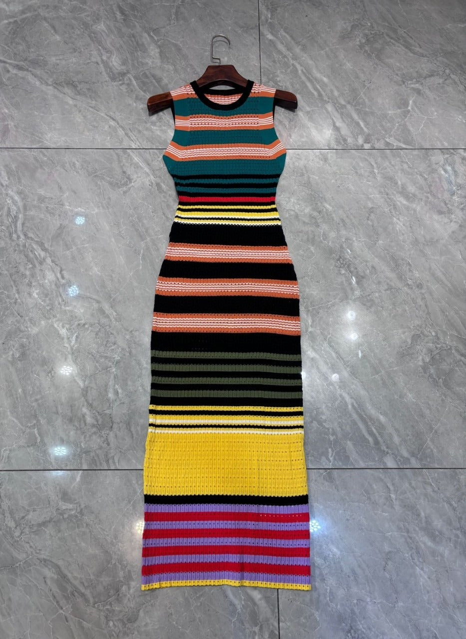 Pre Order:  Multicolor Stripe Sleeveless Knitted Dress