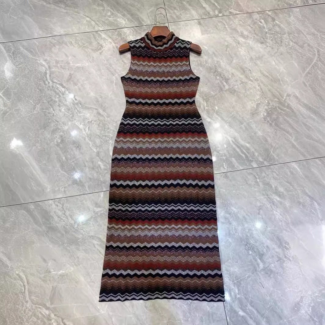 Pre Order:  Zigzag Striped Knitted Maxi Dress