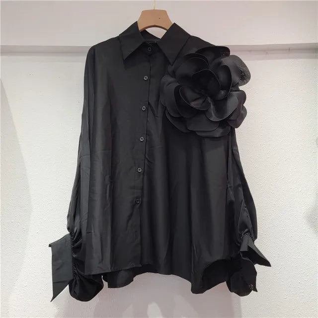 Pre Order:  3D Flower Long Lantern Sleeves Shirt