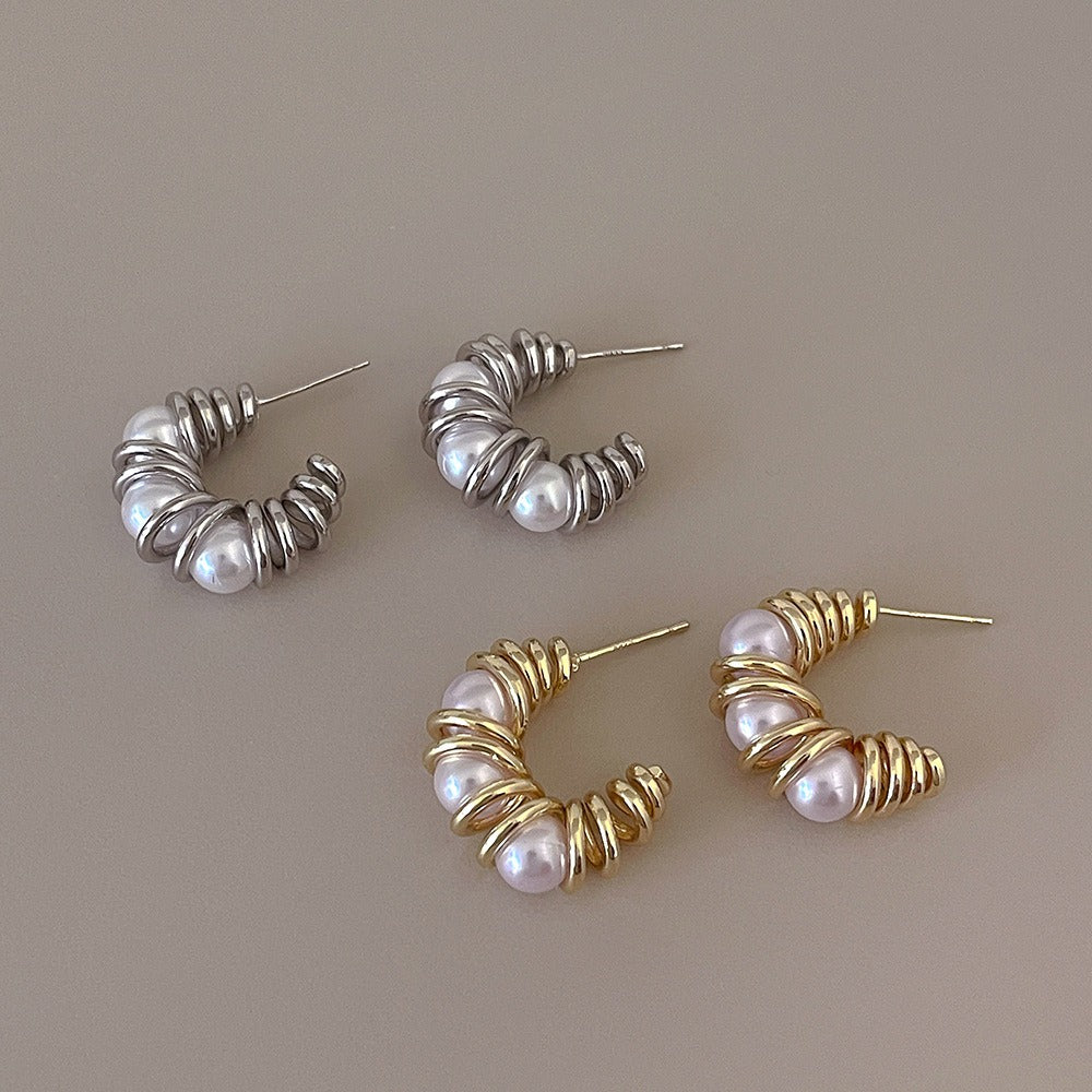 Pre Order: Pearl Metal Twisted Line Earrings