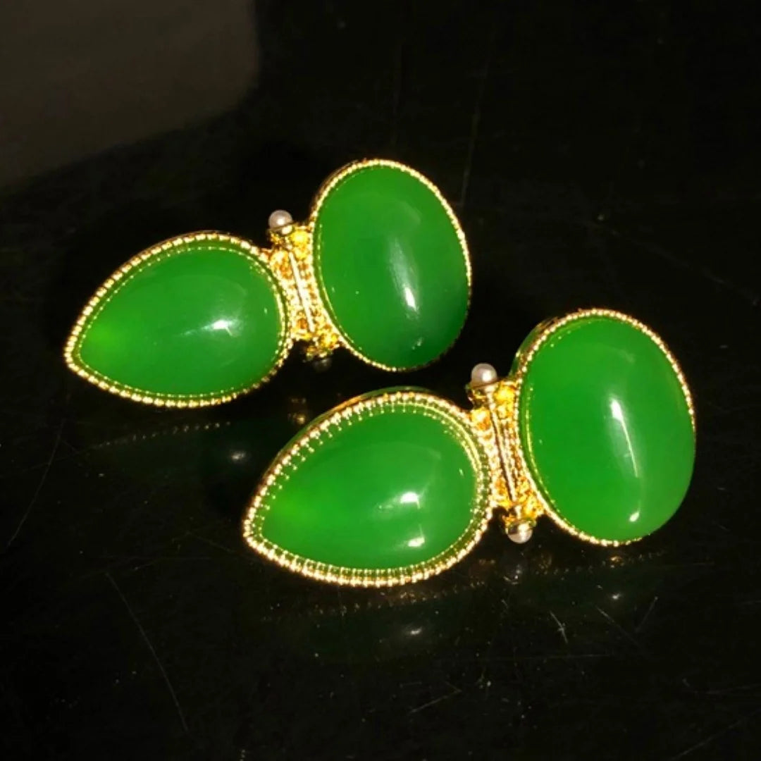 Pre Order:  Medieval Emerald Drop Stone Pearl Earrings