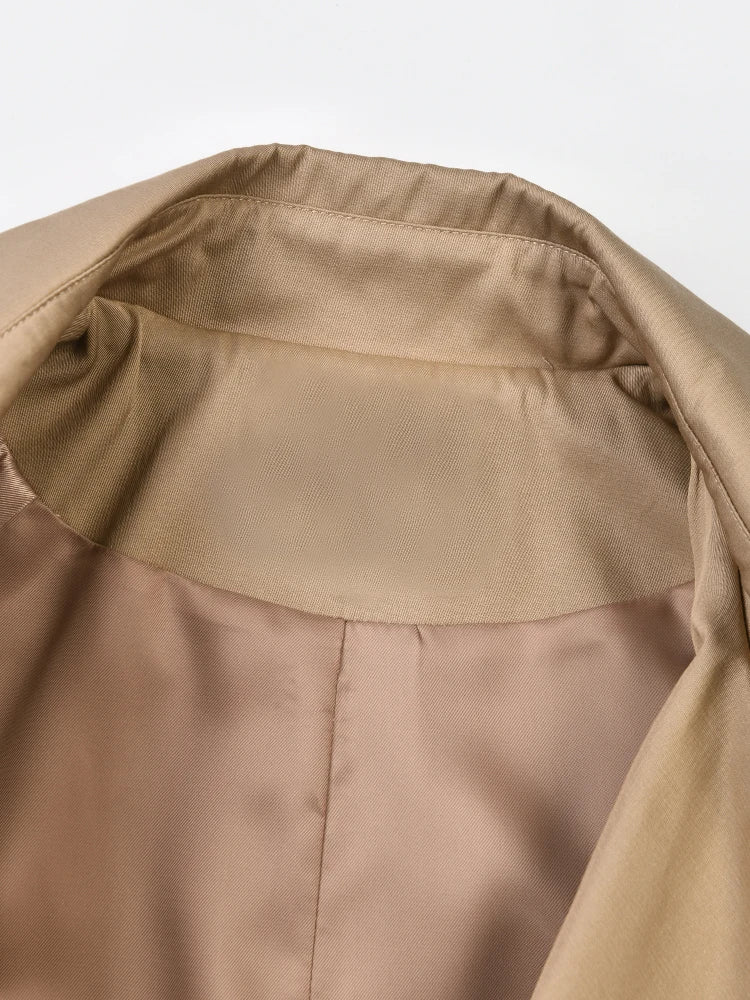 Pre Order:  Camel Faux-Leather Spliced Trench Coat