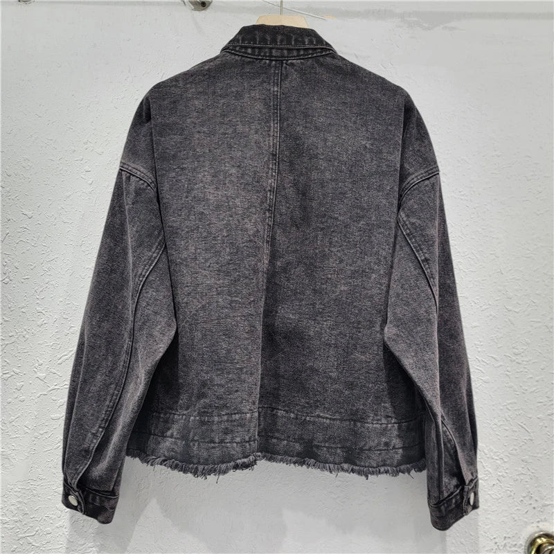 Pre Order:  Hand Sewn Diamond Loose Denim Jacket