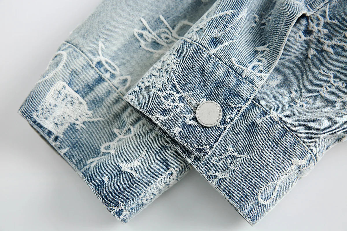 Pre Order:  Denim Letter Pattern Jacket