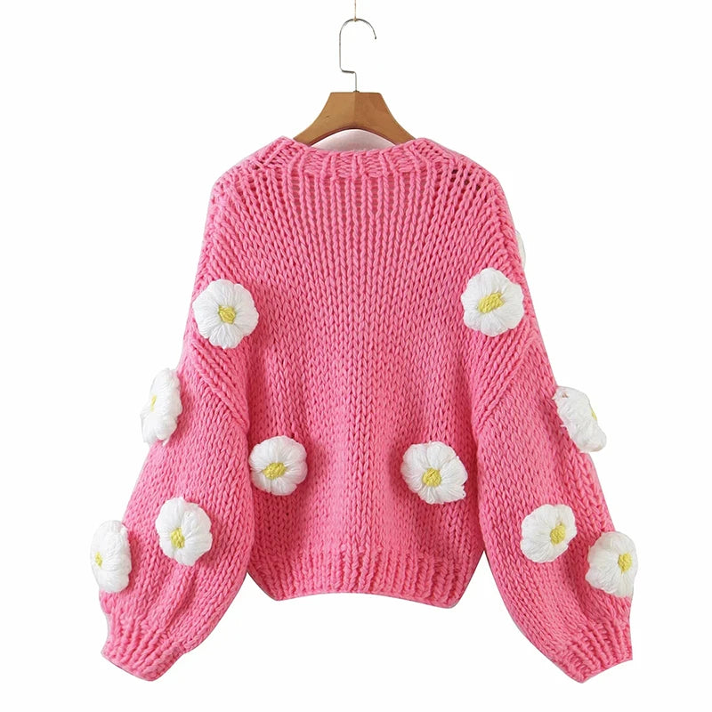 3D Flower Handmade Knitted Cardigan