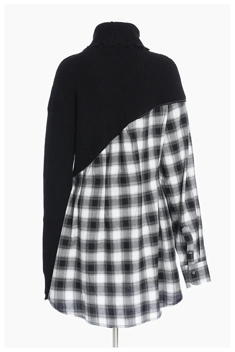 Pre Order:  Plaid Spliced Knitted Shirt Dress