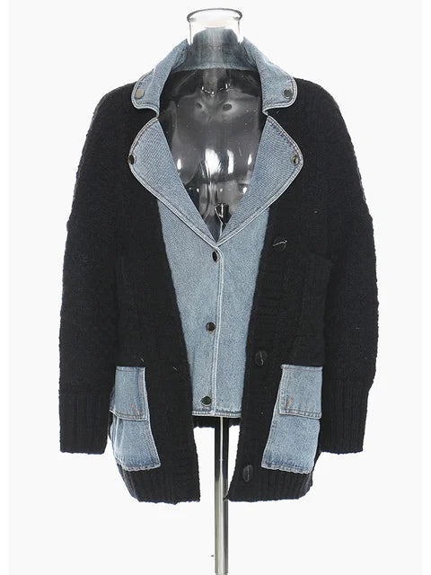 Pre Order:  Mock Two-Piece Denim Knit Jacket