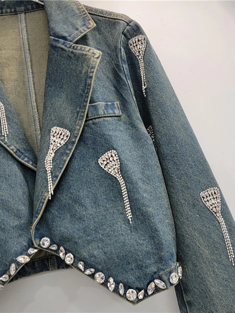 Pre Order: Embroidered Diamond Tassel Short Denim Jacket