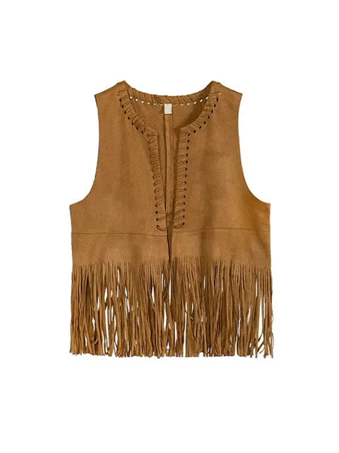 Pre Order:  V-Neck Tassel Leather Vest