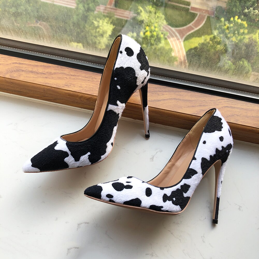 Pre Order:  White Flock Pointed-Toe Cow Printed Shoes