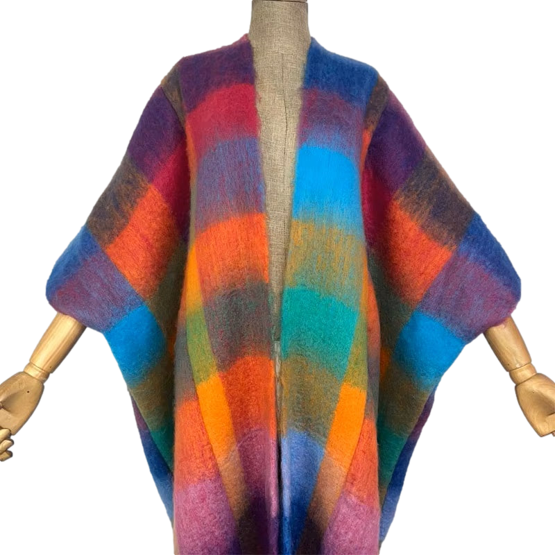 Warm Colorful Loose Plaid Cardigan - WINI