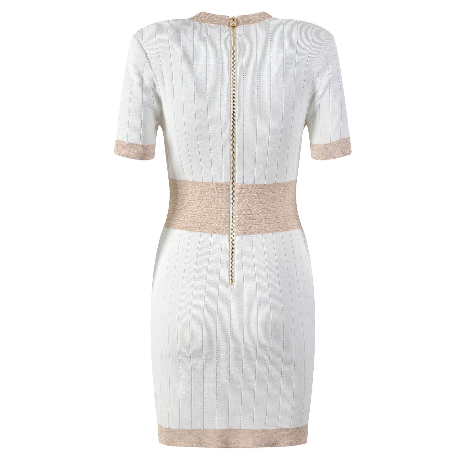 Pre Order:  Gold Buckle V-Neck Hip Hugging Knitted Dress