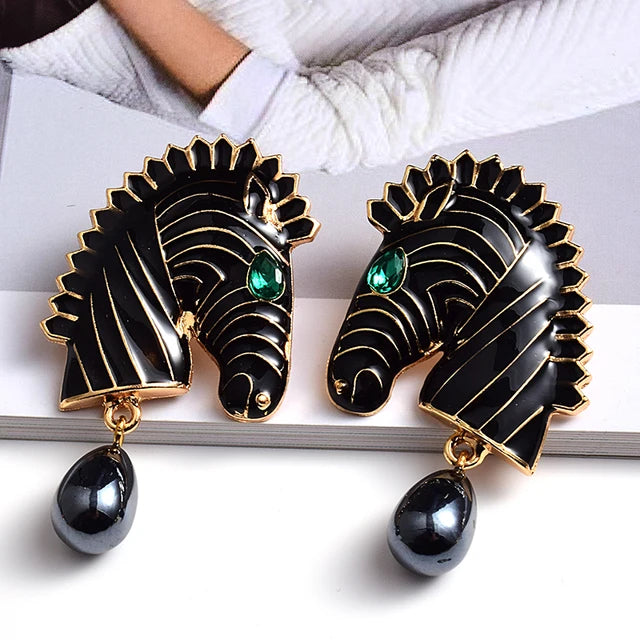 Pre Order:  Zebra Pearl Drop Earrings