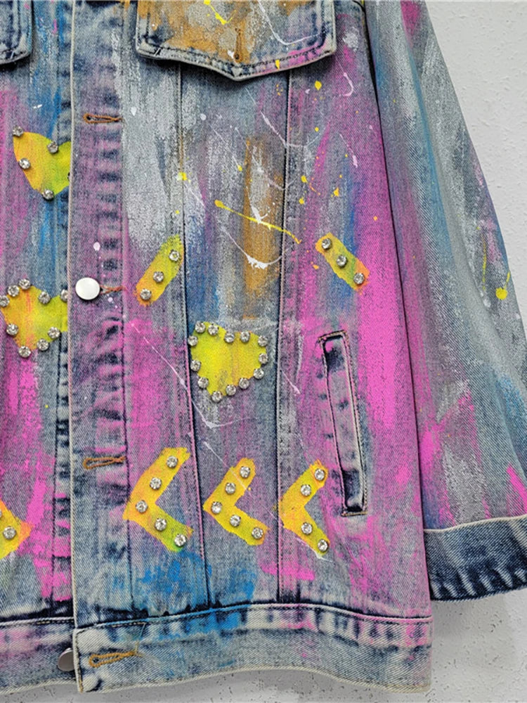 Pre Order:  Colorful Heart Shaped Graffiti Hand Drawn Denim Jacket