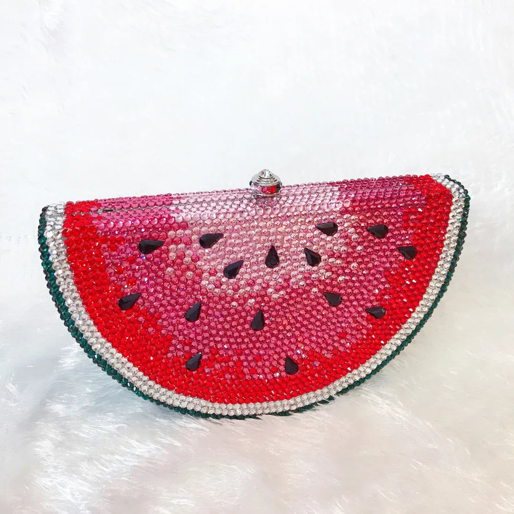 Pre Order:  Watermelon Slice Rhinestones Metal Handbag