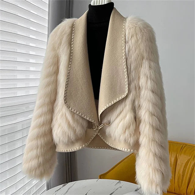 Pre Order:  Woolen Lapel Short Fur Coat