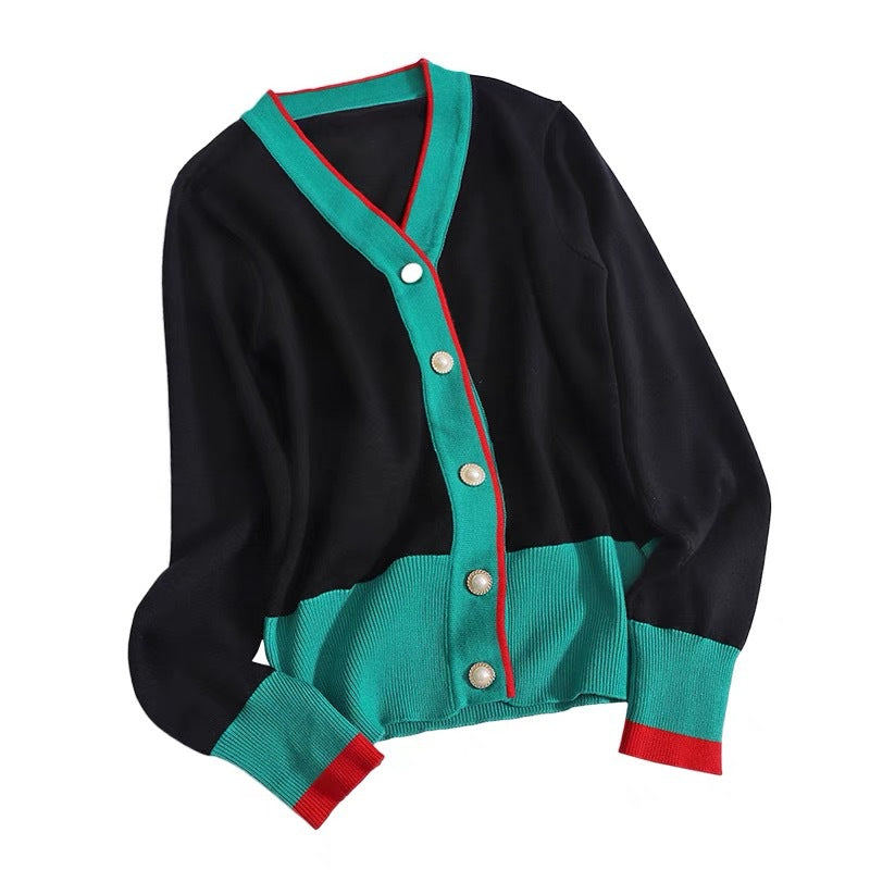 Pre Order:  Contrast Tri-Color Knit Cardigan