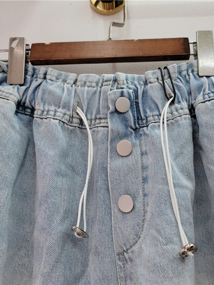 Pre Order:  Handmade Diamond Bead Panel Denim Wide Leg Shorts