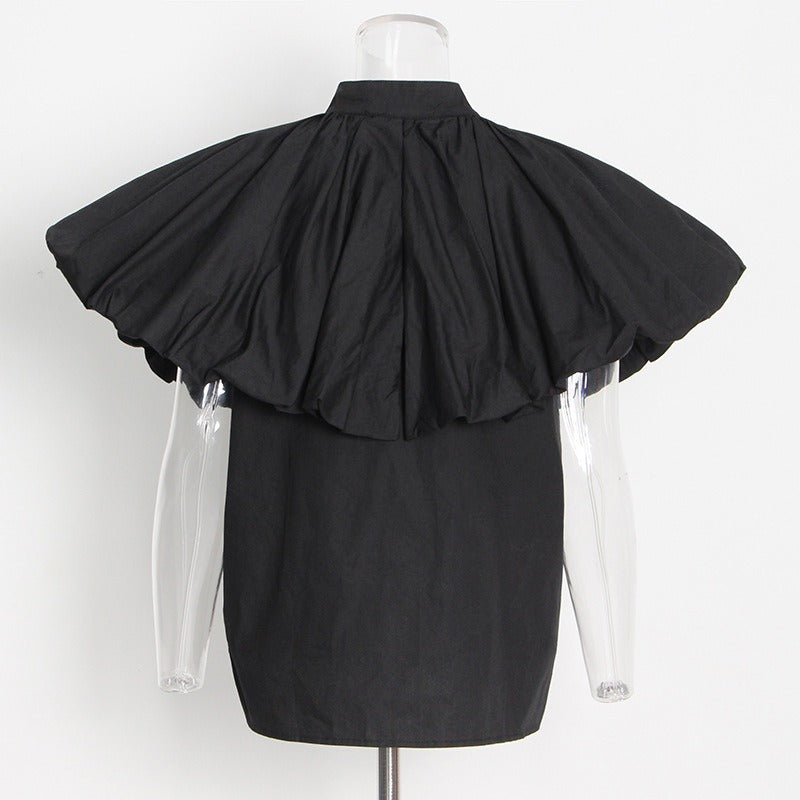 Pre Order:  Pleated Sleeve Loose Solid Casual Shirt