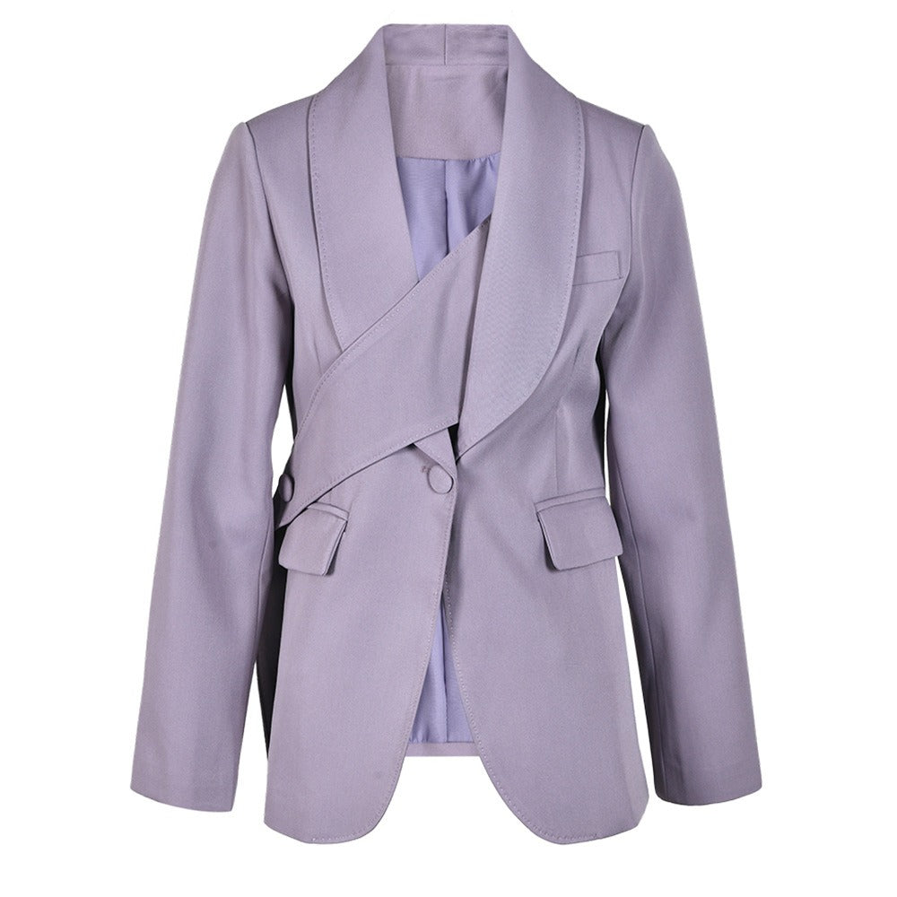 Solid Diagonal Waist Cinching Blazer