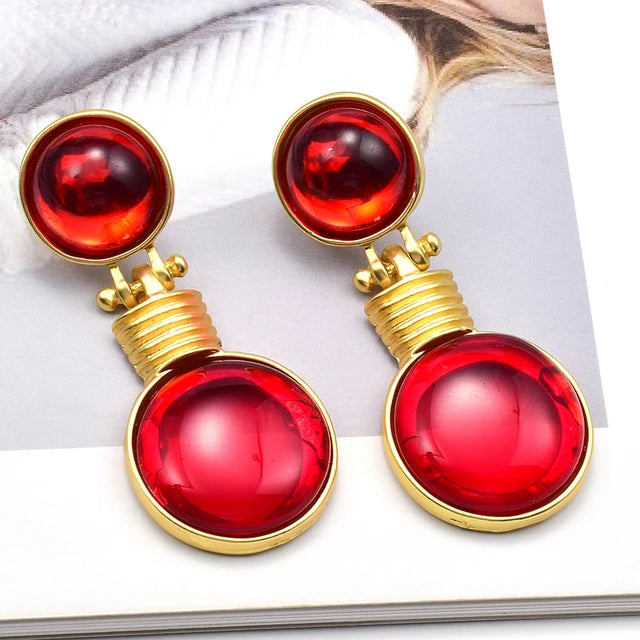 Pre Order:  Round Colored Gems Drop Earrings