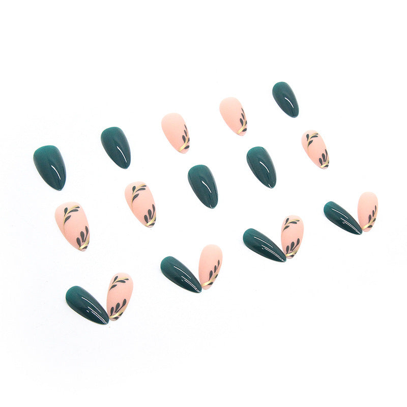 Pre Order:  Green Almond Leafy Fake Nails