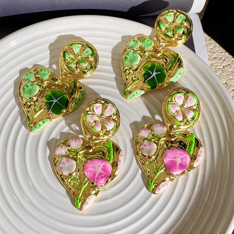 Pre Order:  Vintage Leaf Petals Drop Earrings