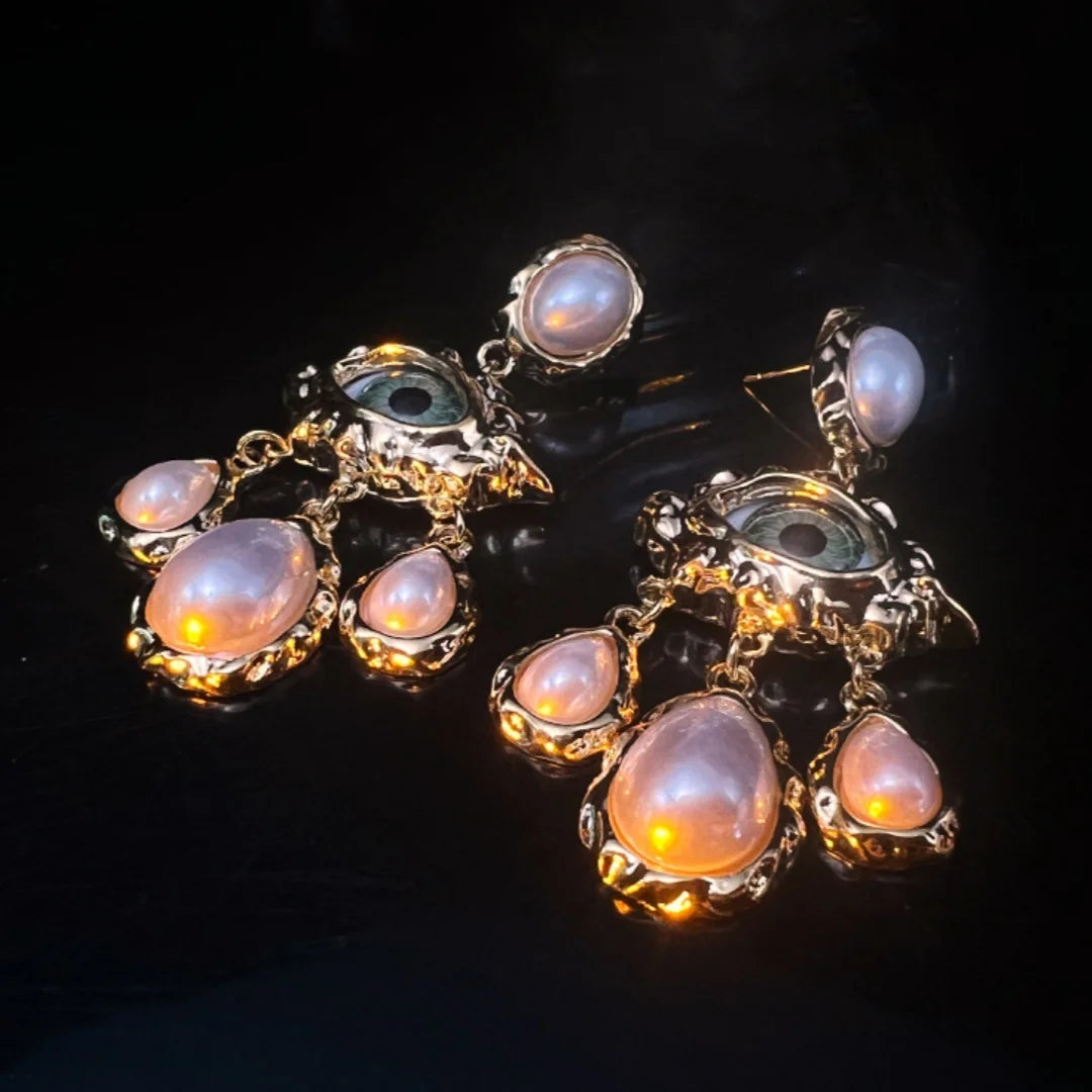 Pre Order:  Vintage Eye Pearl Drop Earrings