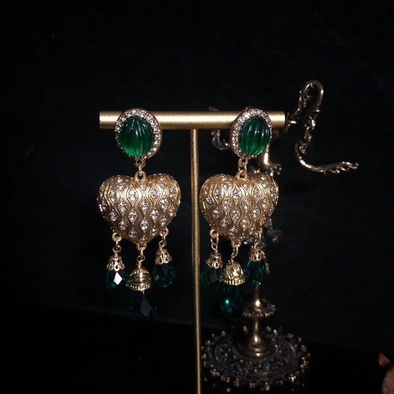 Pre Order: Green Water Droplet Heart-Shaped Earrings