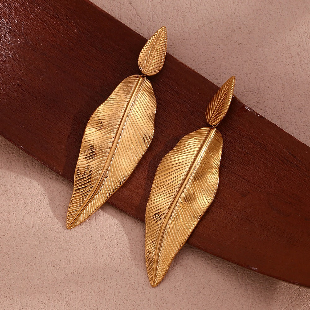 Pre Order:  Gold Spliced Feather Leaf Earrings