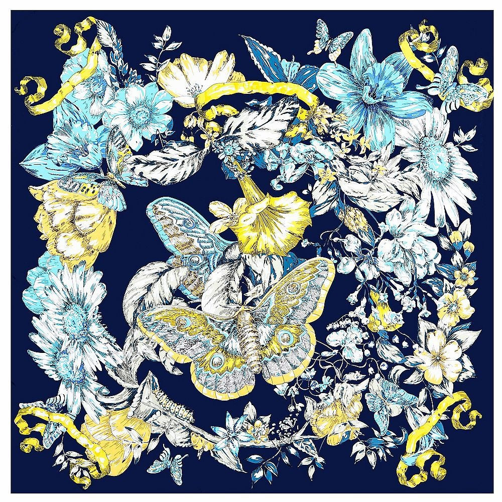 Pre Order:  Hand Painted Butterfly Flower Square Scarf