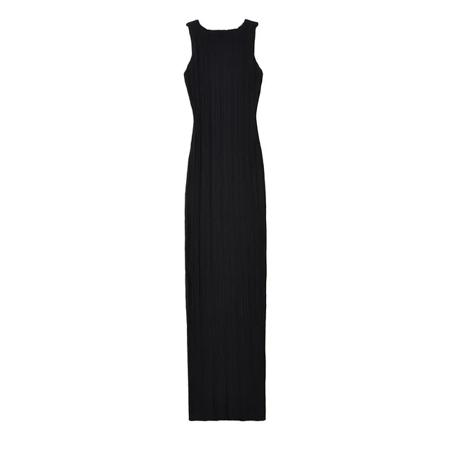 Pre Order:  Elegant Solid Sleeveless Knitted Slim Maxi Dress