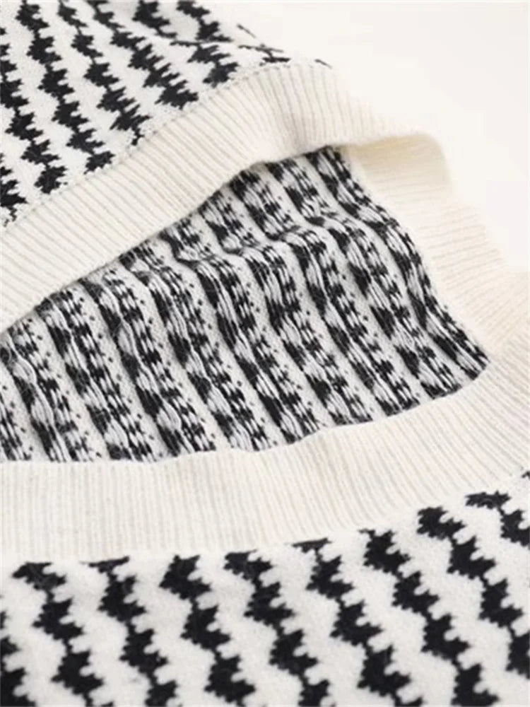 White Knitted Stripes V-Neck Cardigan Sweater