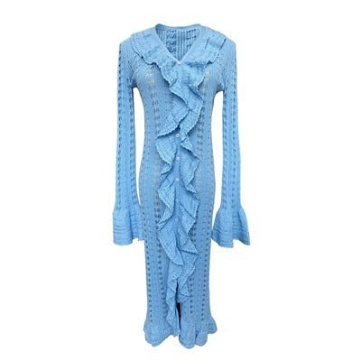 Pre Order:  Fungus Edge Ruffle Hollow Knitted Dress