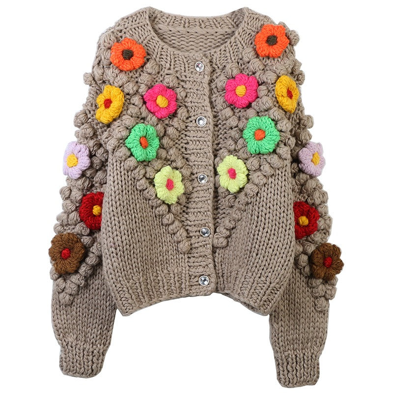 Pre Order:  Vintage Flower Patchwork Loose Knitted Cardigan