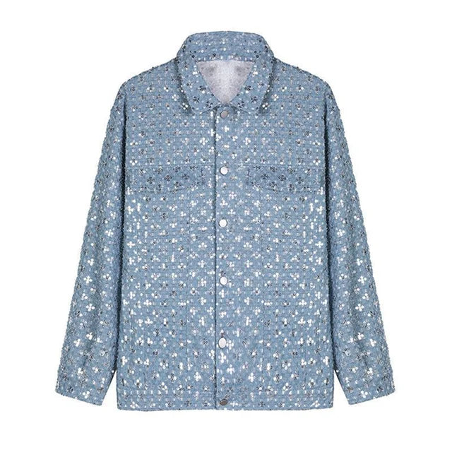 Pre Order:  Blue Sequin Embellished Denim Jacket