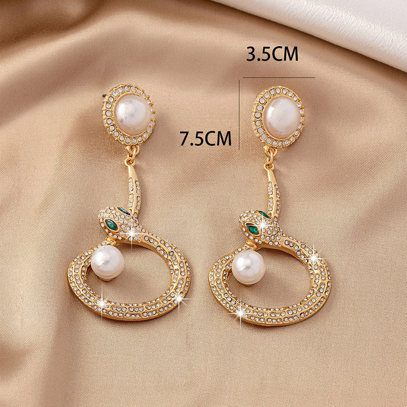 Pre Order:  Snake Shaped Pearl Diamond Inlaid Earrings