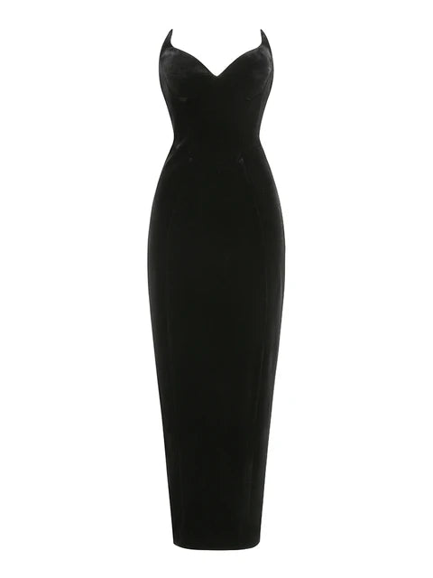 Pre Order:  Solid Velvet Strapless Split Maxi Dress