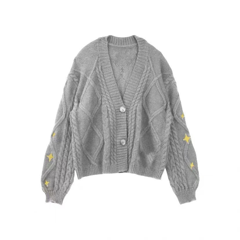 Casual Star Embroidery Knitted Cardigan