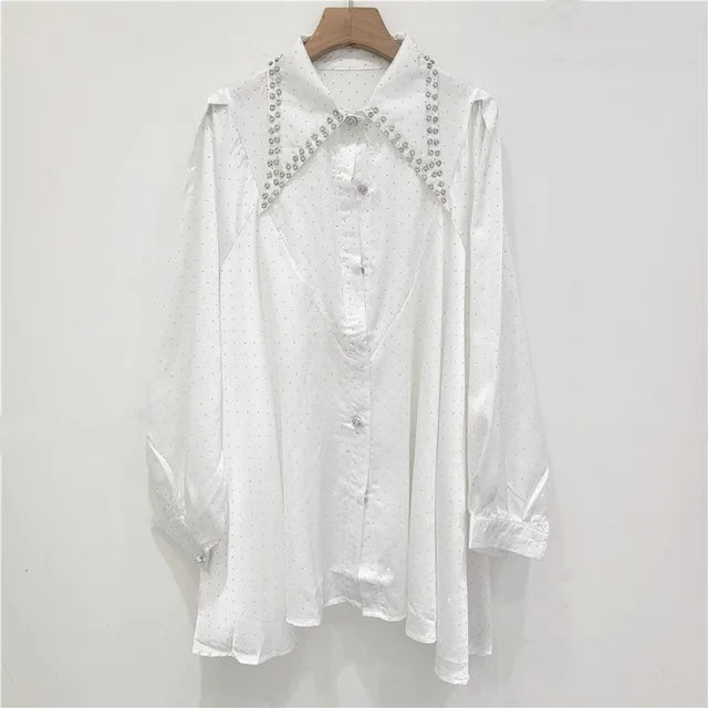 Diamond Studded Loose Long Sleeved Thin Shirt