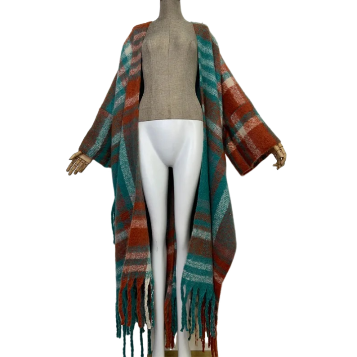 Pre Order:  Casual Plaid Long Tassel Cardigan - WINI