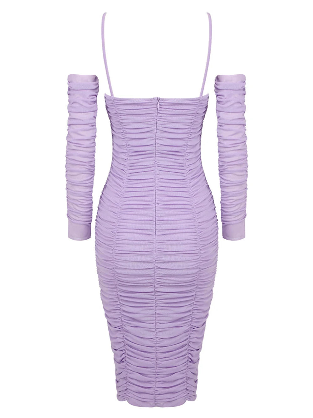 Pre Order:  Purple Long Sleeved Slim Fit Flower Mesh Dress