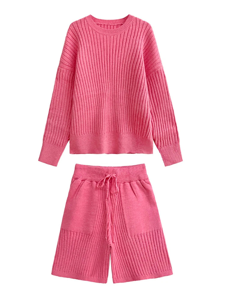 Pre Order:  Ribbed Sweater+Shorts Knit Set